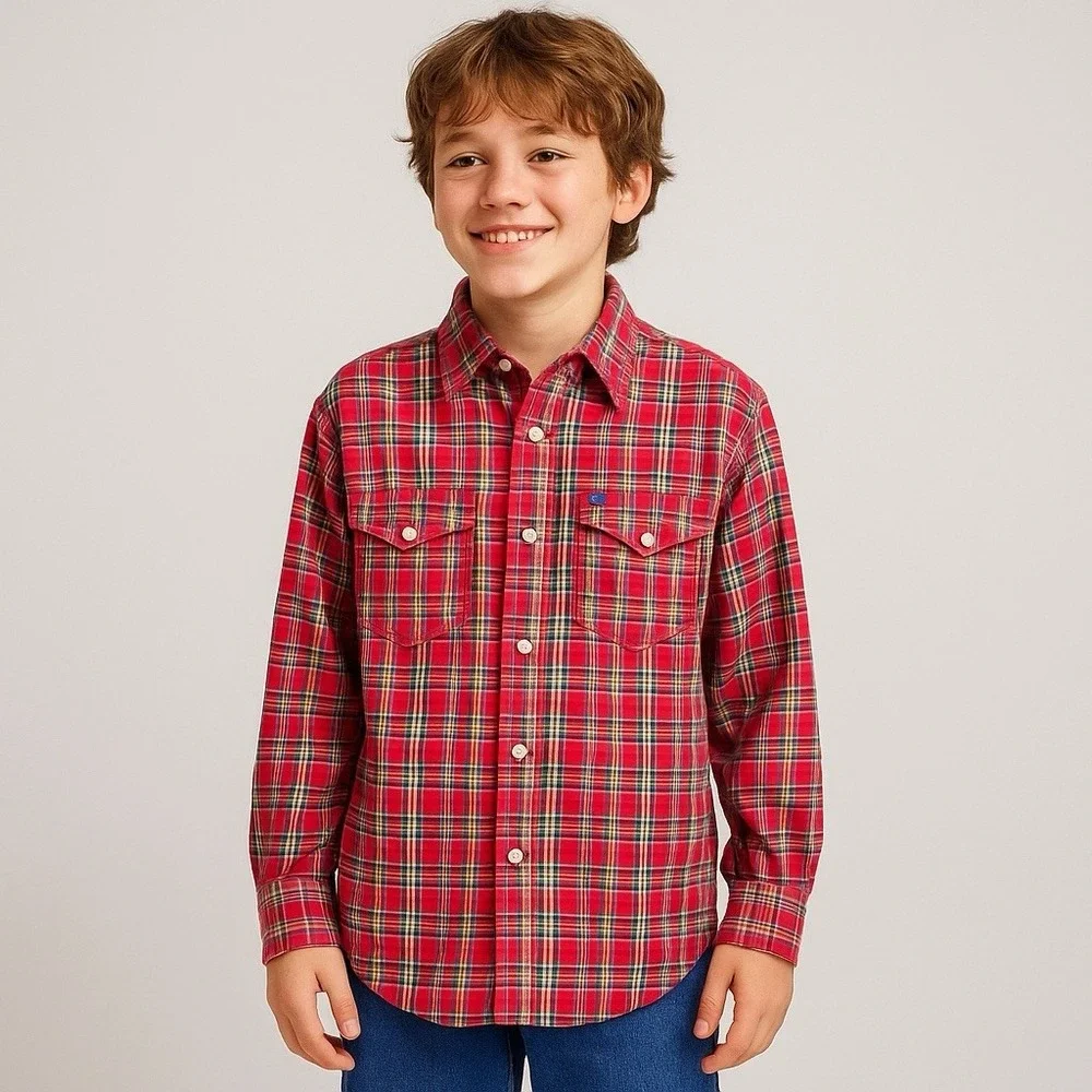 Polo Ralph Lauren Boys‎ Plaid Western Snap Shirt Size L 14 16 Red Green Plaid